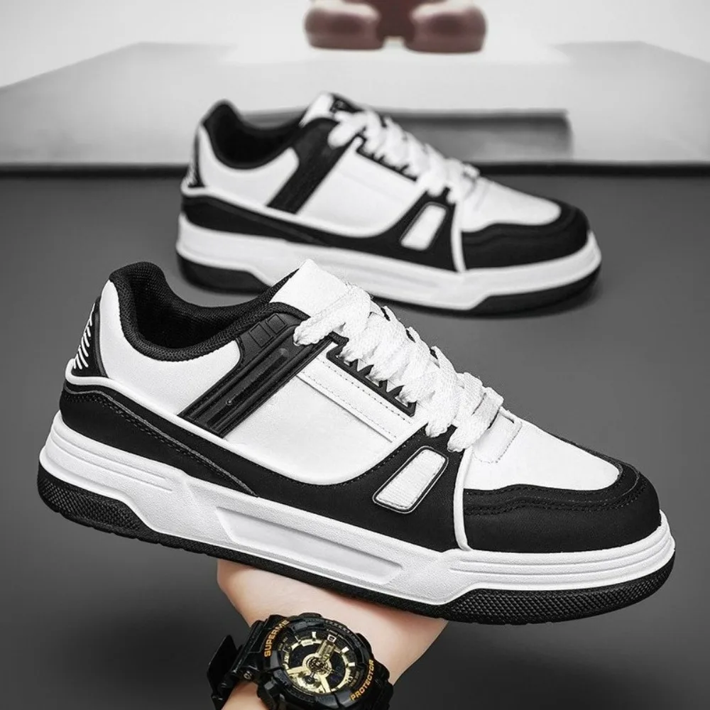

2026 Spring New Men's Chunky Sole White Sneakers Influencer Approved Skate Shoes Casual Lace Up Board Shoes All-Matching Streetwear Essential Footwear Lightweight Cloud Cushion Insole Durable Rubber Sole for Men Boys Daily Outfit