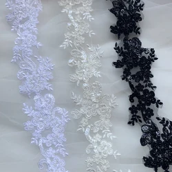 Beaded Bridal Flower Lace Trim, DIY Veil, Sewing Accessories, High Quality Rayon, Wedding Dress, Pure White and Black, RS1338