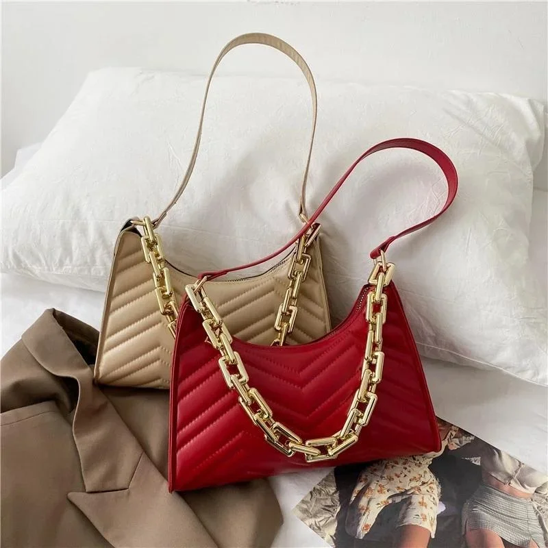 

Fashion Check Embossed Handbags New PU Leather Chain Shoulder Bag Texture Shopping Bag Zipper Embossed Underarm Bag