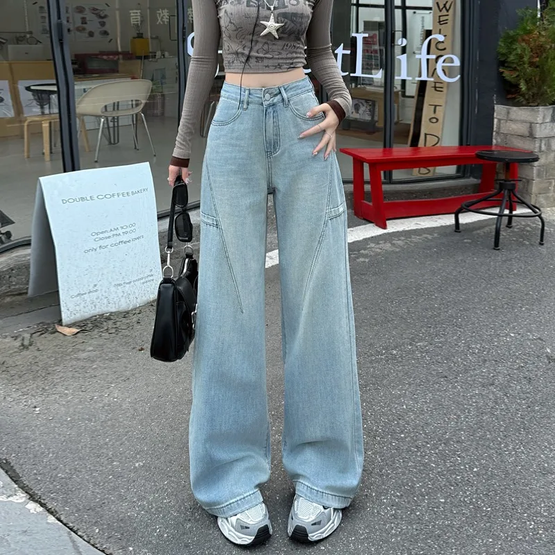 

Casual High Waist Straight Leg Jeans Y2K Wide Leg Trousers Relaxed Fit Women's Lazy Pants for Casual Wear