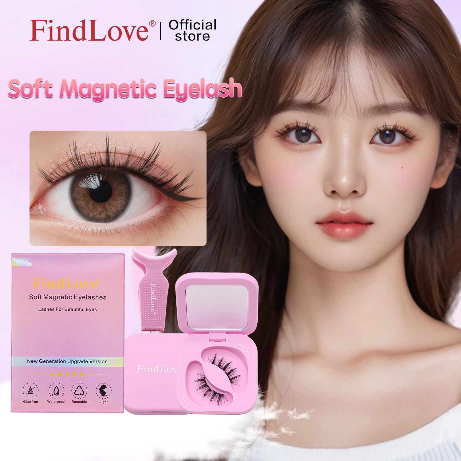 

SM11- Накладные ресницы Souffle Findlove, новые, розовые, мягкие, магнитные, густые, для косплея, идеально подходят для ленивых девушек, просты в использовании, легкие.