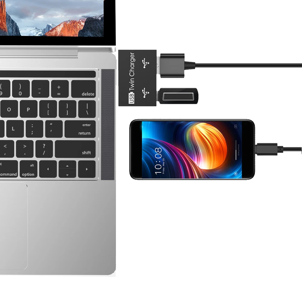 Adaptador de concentrador USB, divisor USB, convertidor de concentrador USB 2,0, interfaz de cargador USB macho a doble hembra para Huawei, Xiaomi, Macbook Pro