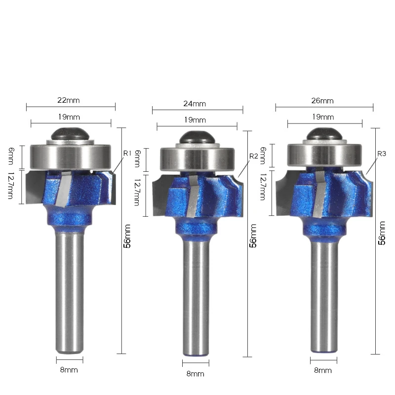 Allsome 6mm/6.35mm/8mm ShankCorner Round Router Bit R1 R2 R3 Trim Edging Woodworking Mill Classical Cutter Bit for Wood