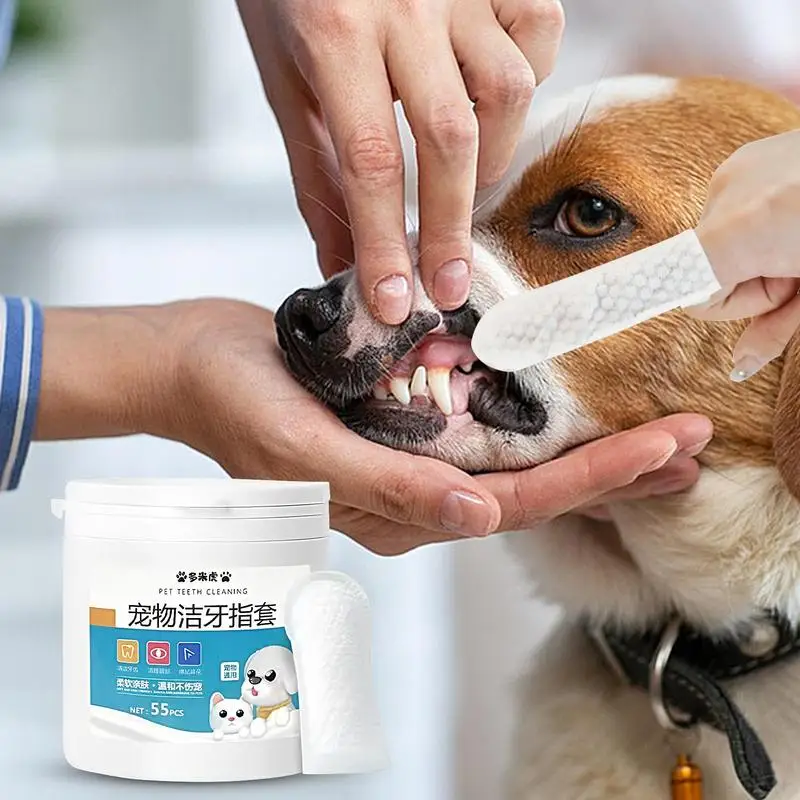 Dog Tooth Wipes Finger 55pcs Finger Wipes Oral Cleaning Pads Portable Pet Ear Teeth Cleaning Wipes Dog Teeth Cleaning Finger