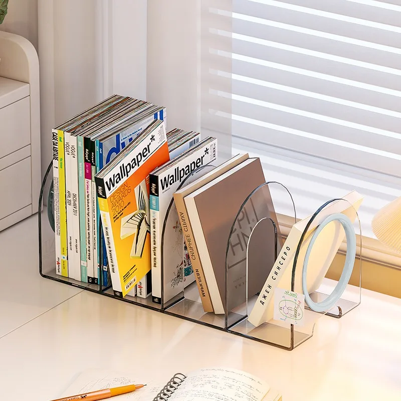 Desktop Bookshelf Clear  Acrylic Bookshelf Baffle Book Display Shelf Space-Saving Easy-To-Assemble Portable Adjustable Sturdy