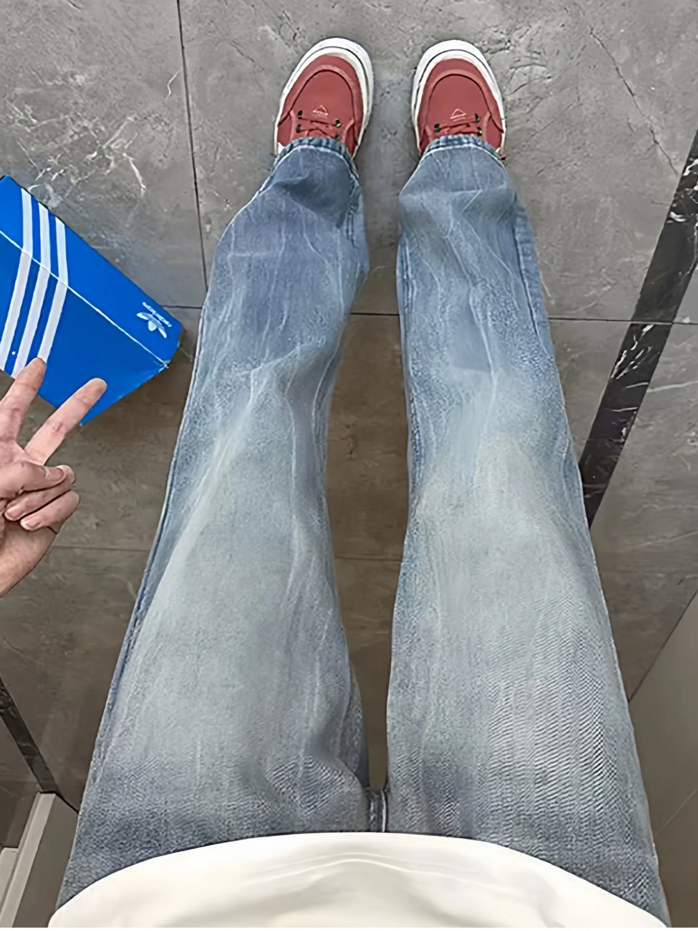 

Winter Thiened Fce Lined Loose Straight Leg Jeans Men's Bell Bot American Sle Knife Casual Trousers