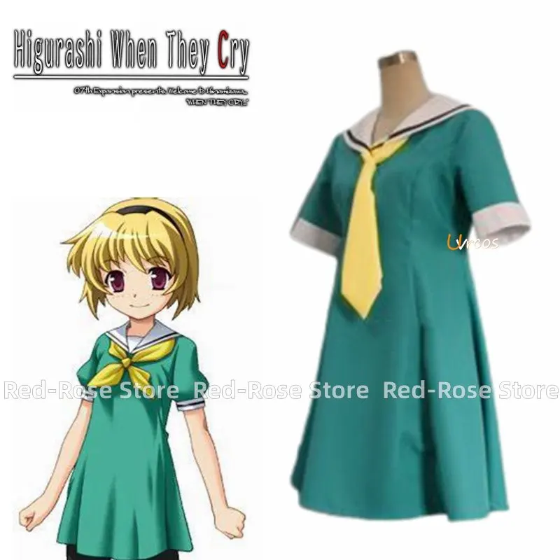 Anime Higurashi Wanneer Ze Huilen Hou Hojo Satoko Cosplay Kostuum Groen Schattig Matroos Uniform Op Maat