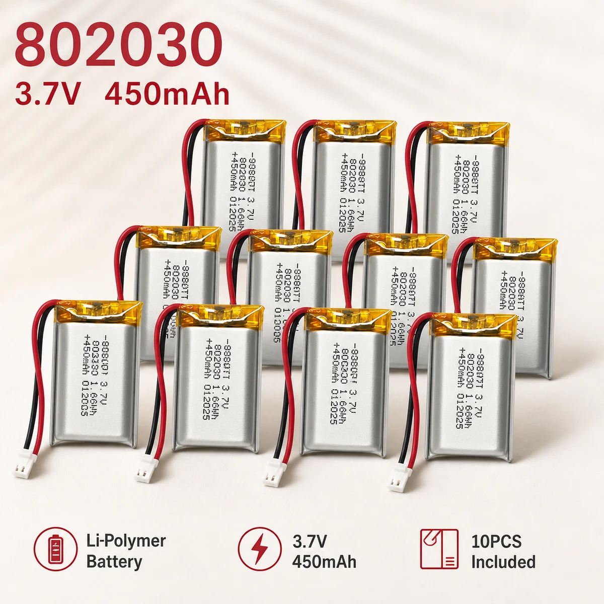 10PCS 3.7V 400mAh LiPo Rechargeable Battery 802030 082030 802035 902030 for Bluetooth Headset