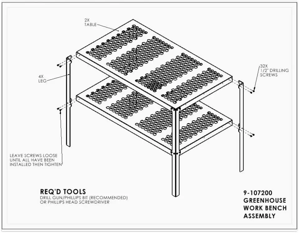 Aluminiowa ławka doniczkowa RMP i stół użytkowy - 1-calowe okrągłe otwory - wyprodukowane w USA