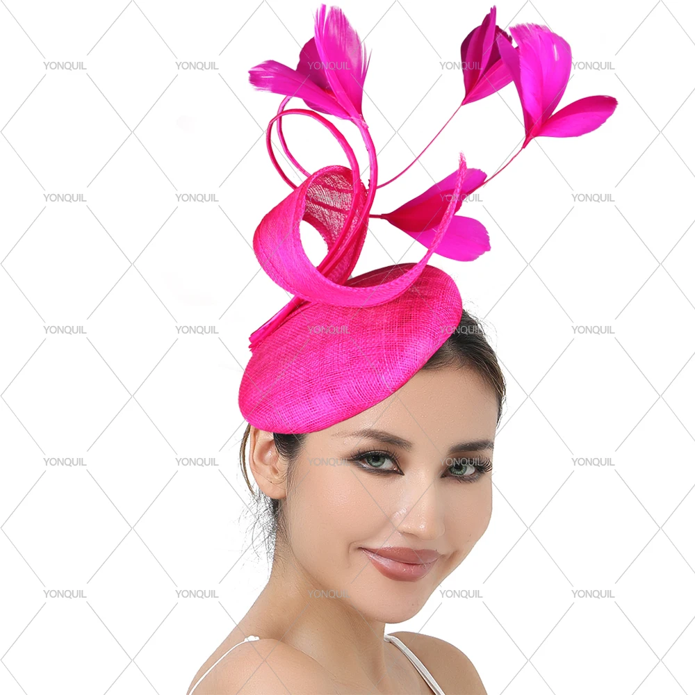 Nice Sinamay High Quality Women Fascinator Hat Headband Bow Wedding Headpiece With Hair Clip Cridal Party Headpiece view 3