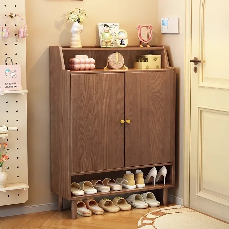 Nordic solid wood shoe cabinet enters the door, living room storage locker, household door porch cabinet, large-capacity foyer c