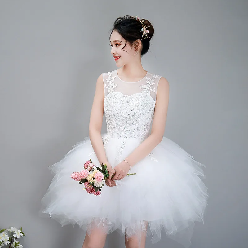 

2026 White Mini Dress Colorful Fabric Performance Costume Banquet Evening Gown Skirt Party Slimming Maid of Honor Dress Custom