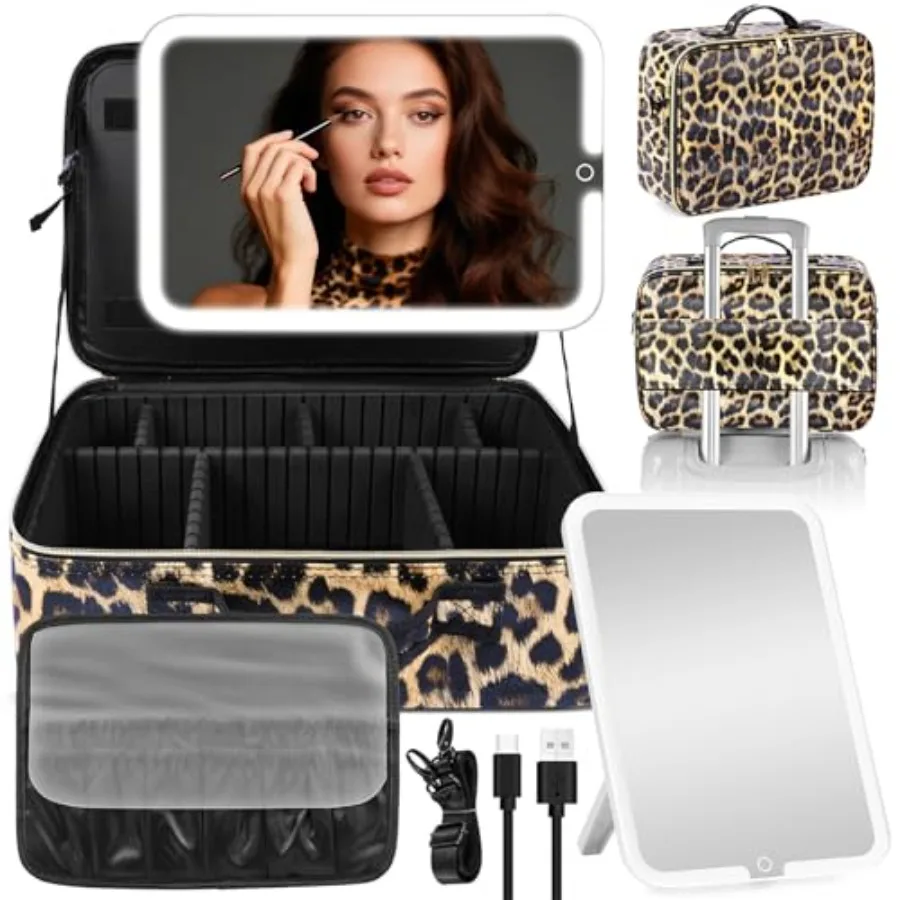 

15 x 11 дюймов для макияжа ag wit Removeale Ligted Mirror Travel Makeup Ca wit 3 Color Ligts Dimmale Rigtn Большая вместимость Косметический органайзер Ca