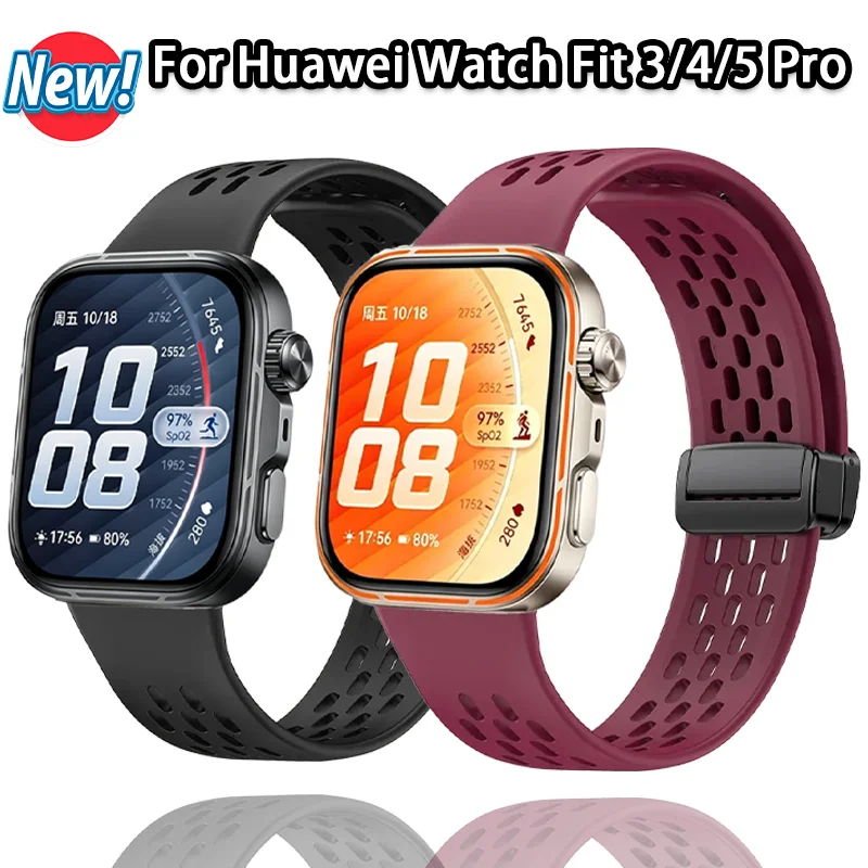 Original Silikonarmband für Huawei Watch Fit 5 Pro/Fit 4 Pro Magnetverschluss Atmungsaktives Armband für Huawei Watch Fit3/4/5 Gurt