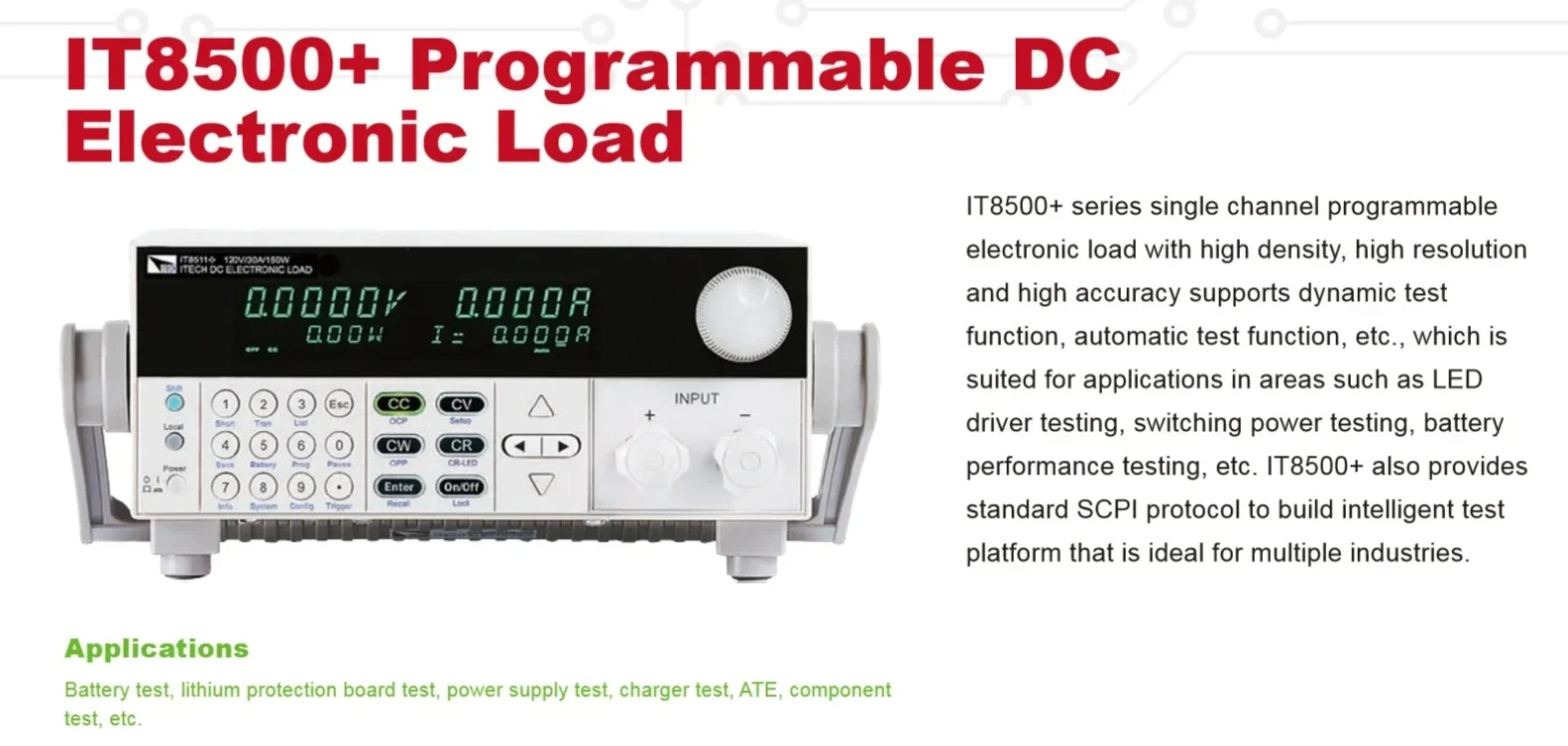 

ITECH IT8511 IT8513 IT8514 IT8516 IT8512A+ B+ C+ H+ 150V 30A 300W 60A 600W Programmable DC Electronic Load