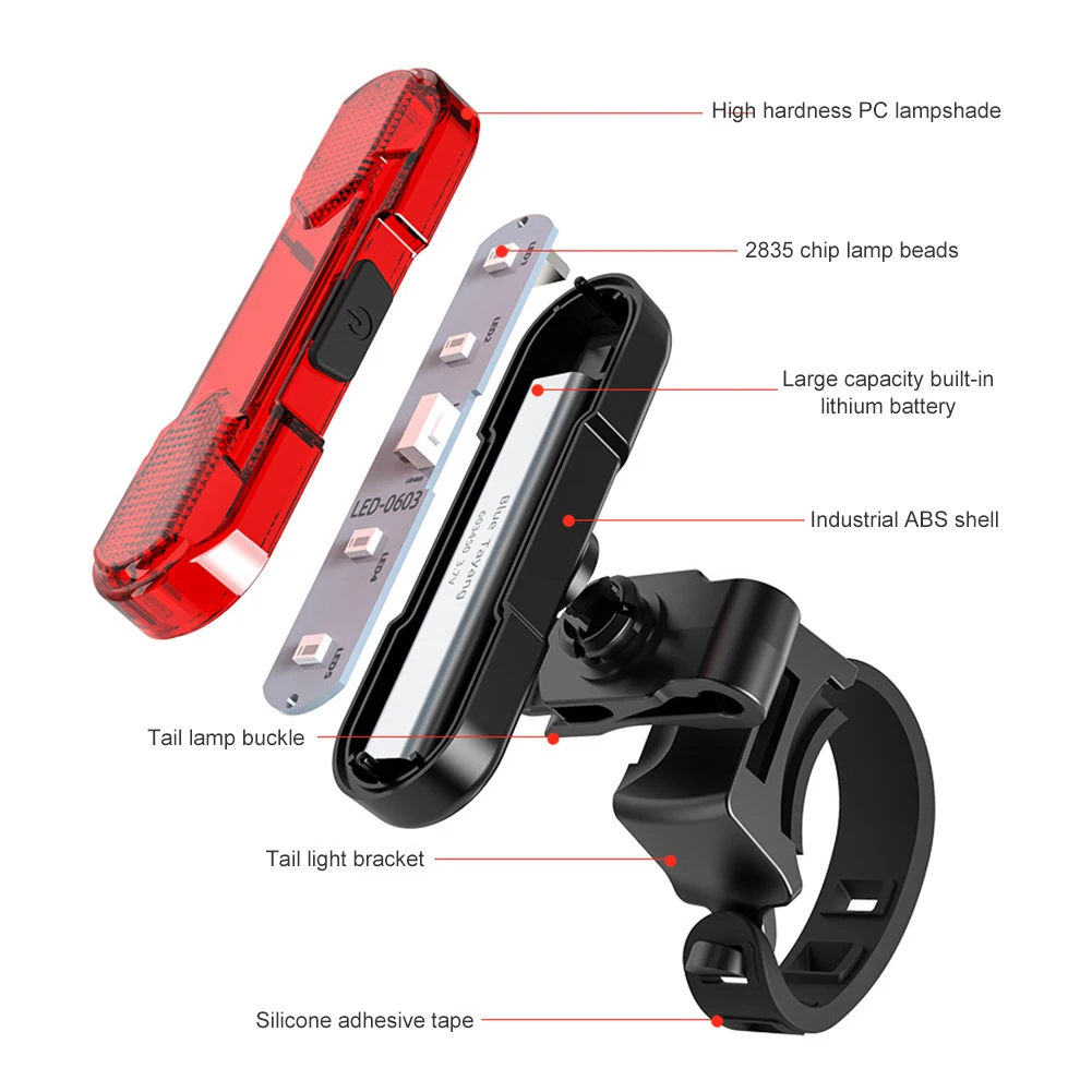 Waterproof LED Bike Tail Light Rechargeable Bicycle Rear Safety Warning Light