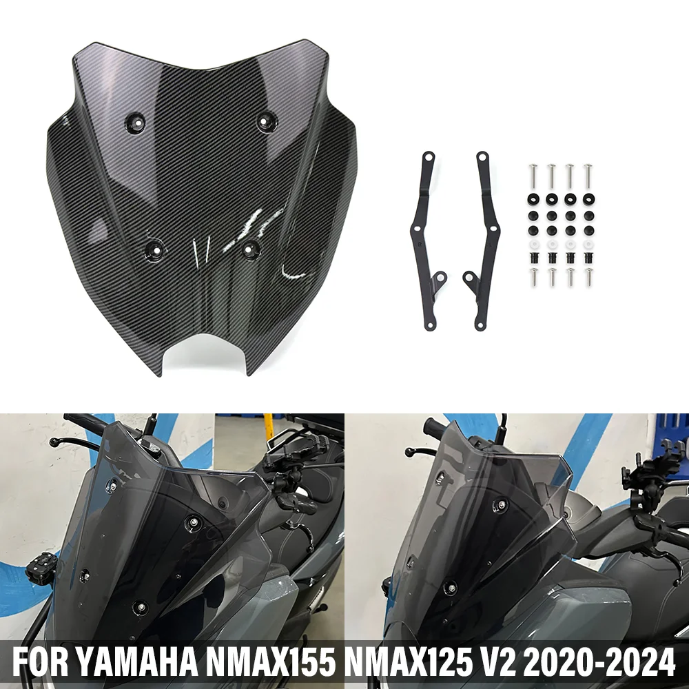 

Motorcycle Front Windshield FOR YAMAHA NMAX155 NMAX125 V2 2020 2021 2022 2023 2024 Windscreen Wind Deflector Airflow Screen Kit