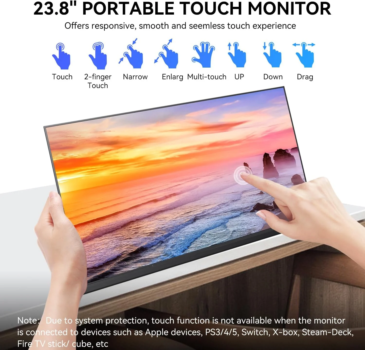 AHXJKA شاشة ألعاب محمولة مقاس 23.8 بوصة 120 هرتز 1080P HDMI شاشة لمس خارجية لأجهزة الكمبيوتر المحمول وأجهزة Xbox Gamer شاشة عرض للهاتف المحمول HDR