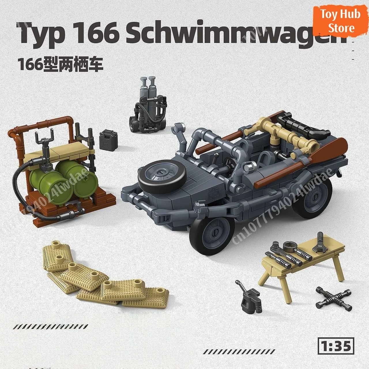 166er Amphibienfahrzeug [1:35] Bausteine DIY Klemmbausteine MOC Panzer Modellbausatz Klassische Bausteine Spielzeug Geschenk