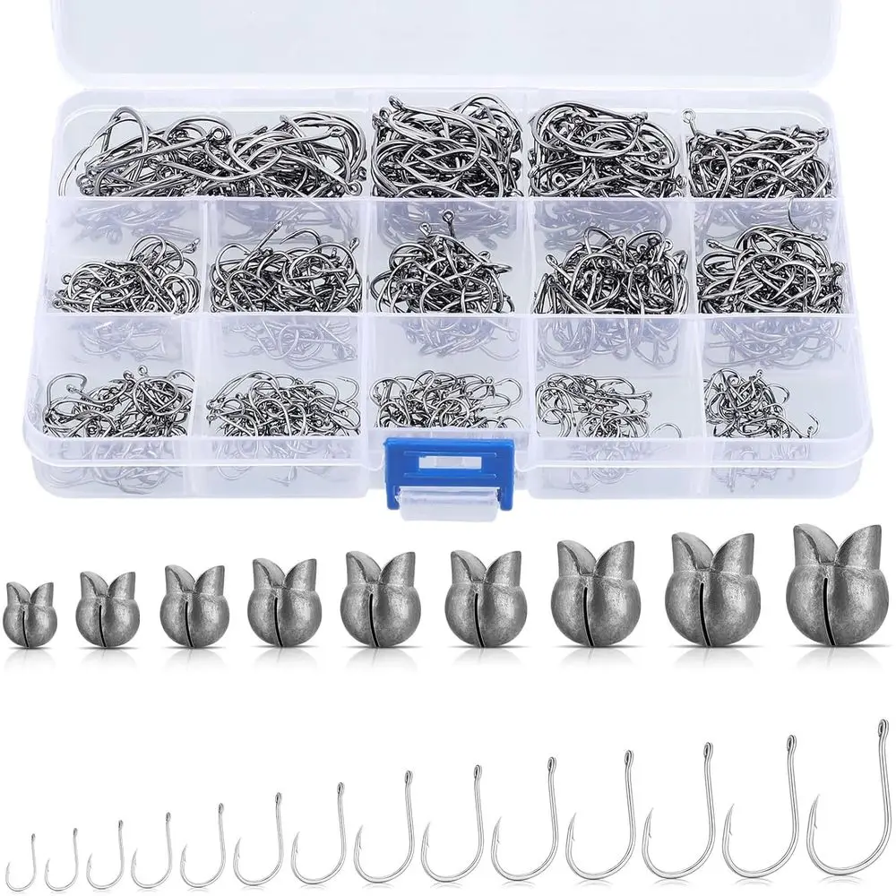 

Complete 800-Piece Fishing Kit: 700 Assorted Carbon Steel Hooks, 100 Sinkers for Saltwater Fishing