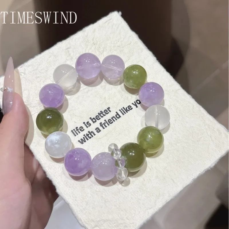 

TIMESWIND Natural Original Crystal Purple Green Round Beads Bless Women Bracelet Fashion Jewelry with Certificate