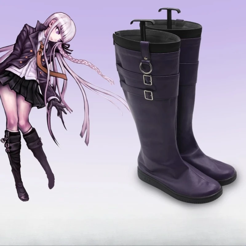 Game Danganronpa Trigger Happy Havoc Kyoko Kirigiri Cosplay Shoes Purple High Heel Long Boots