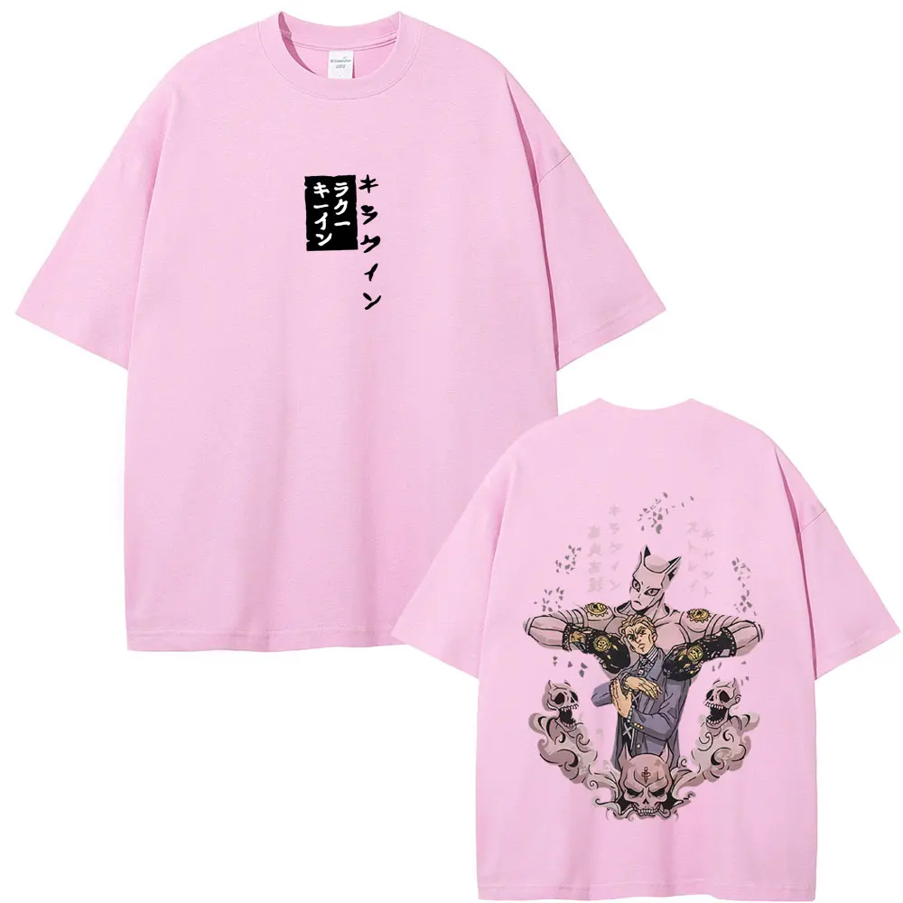 Anime JoJo's Bizarre Adventure Kira Yoshikage Killer Queen Graphic T-shirt Men Women Manga Casual Cotton Vintage Crewneck Tshirt - Image 6