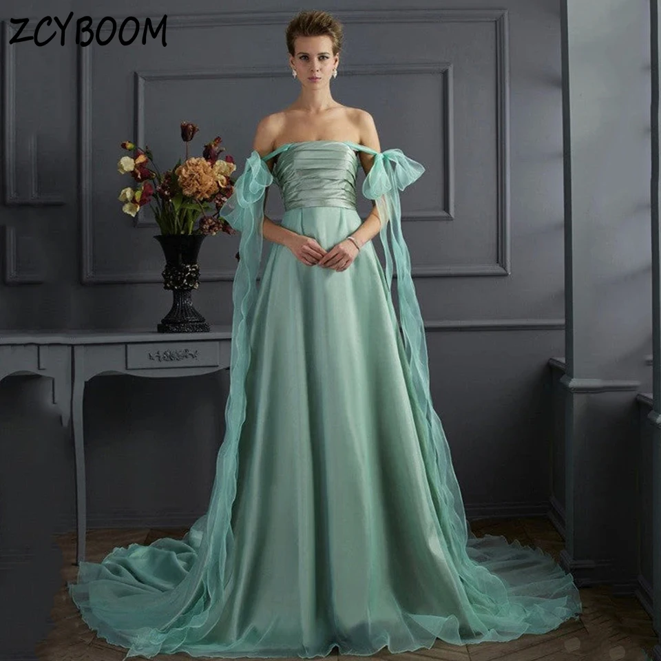 Abito da sera elegante senza spalline con spalle scoperte 2025 Abito da ballo a trapezio con lunghezza al pavimento e strascico su misura