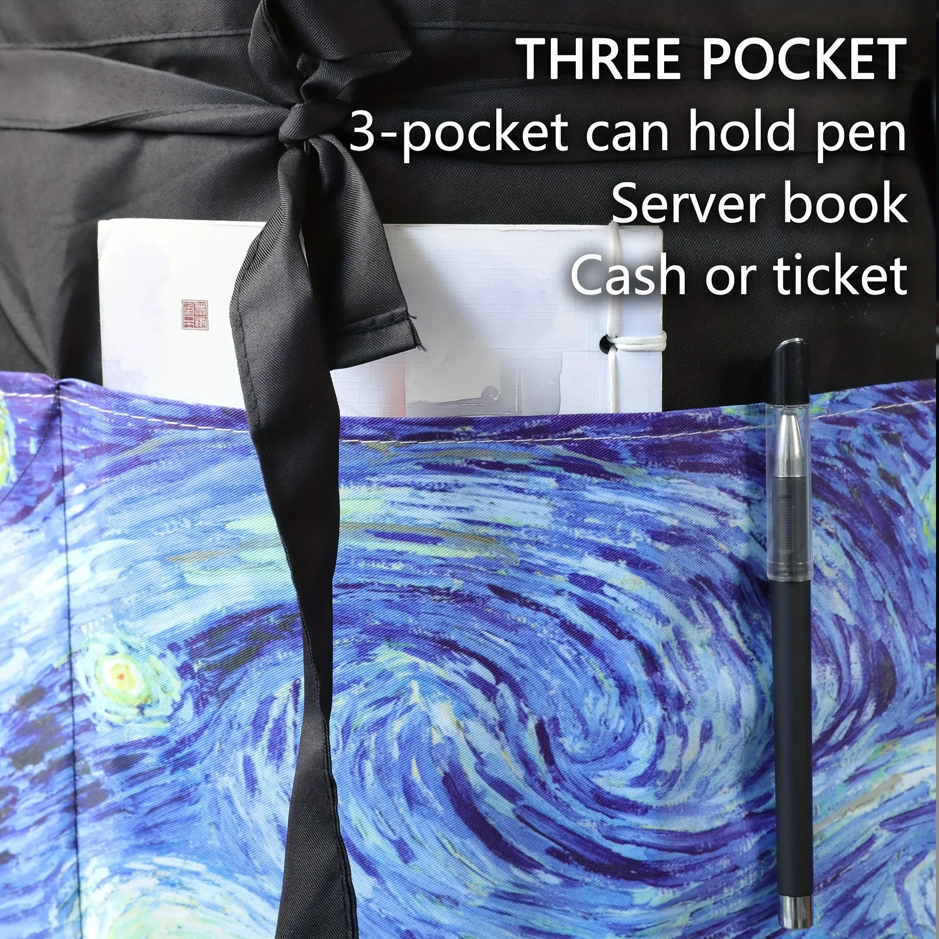Half Waist Apron Polyester Waterproof And Stain Resistant With 3 Pockets Restaurant Cafe  Apron Waiter