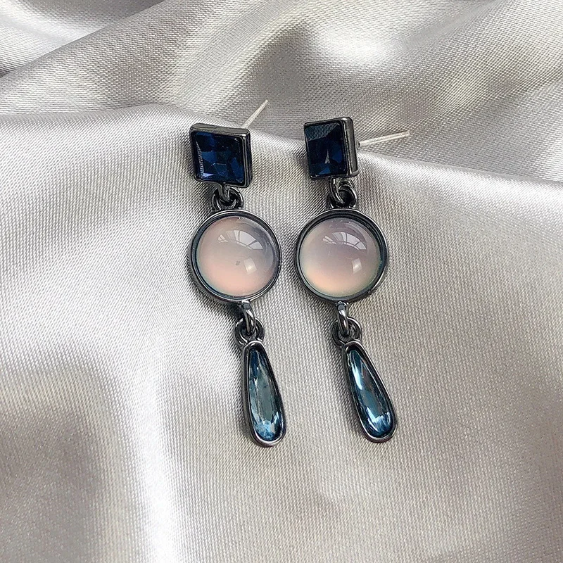 S925 Silver Needle Morandi Color Series New Trendy Cool Style High Grade Earrings Long Retro Blue Women Earrings Jewelry