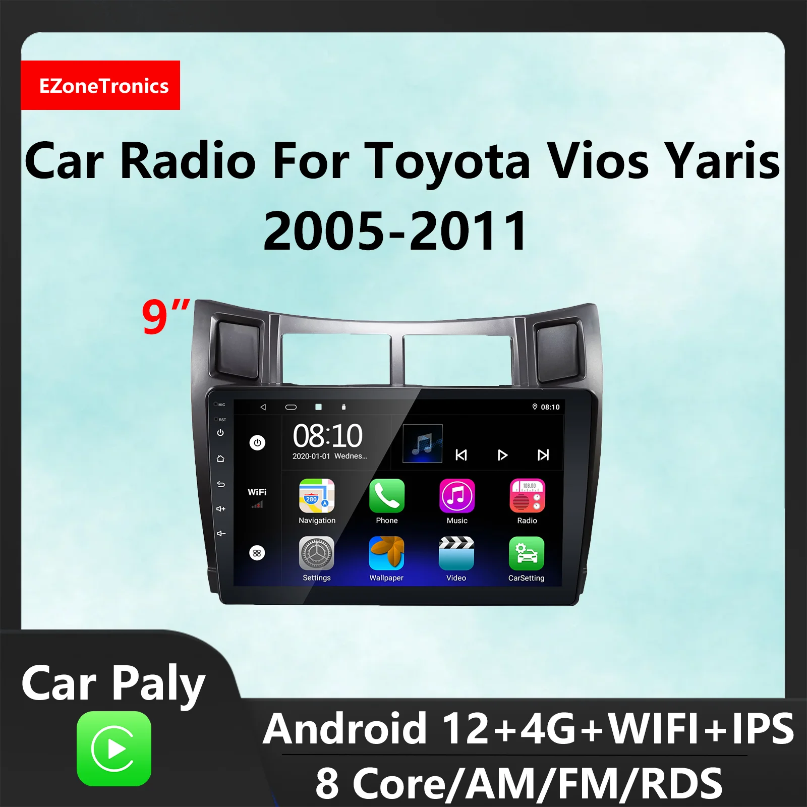 

EzoneTronics CarPlay Android автомобильное радио для Toyota Vios Yaris 2005-2011 навигация Bluetooth плеер Автомобильная развлекательная система