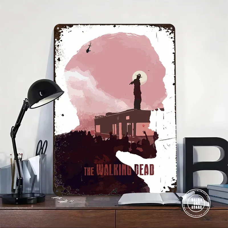 المشي الميت المعادن ملصق جدار الفن جدارية تخصيص معدن القصدير علامات ل جدار الفن الديكور ديكور المنزل ديكورات المرآب