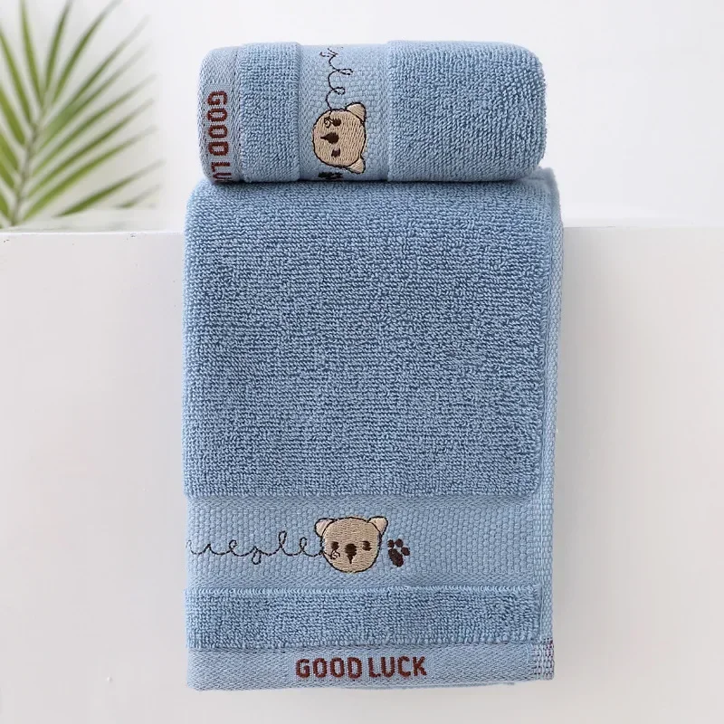 2024 Children\'s Towel Cartoon Bear Cute Kindergarten Kid\'s Towel Embroidery Cotton Wash Face Towels Baby Bath Supplies