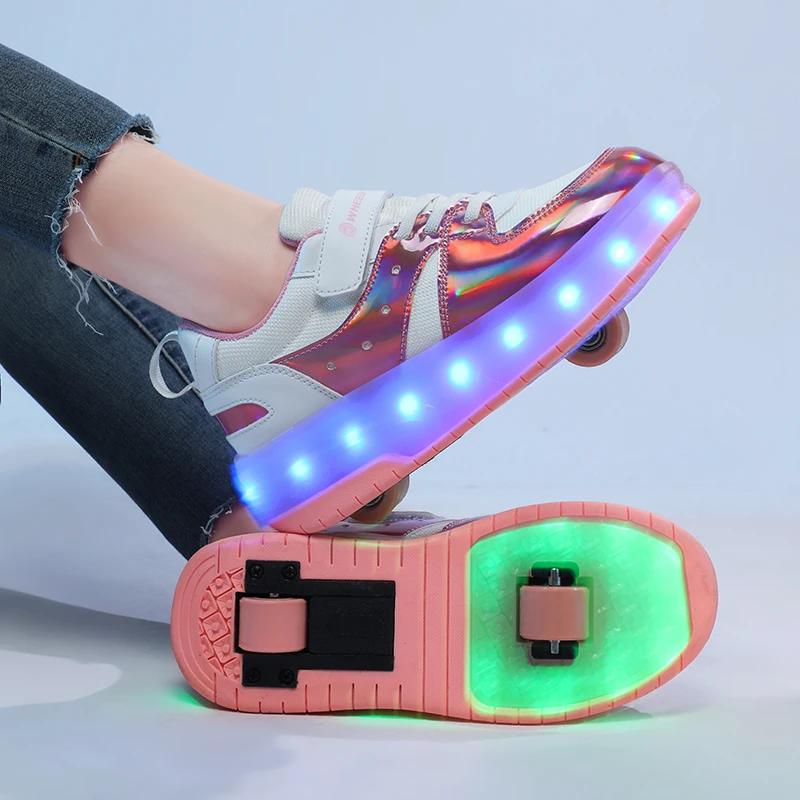 Luminous Luxury Roller Skates Kids Sneakers Led Light Shoes With 2 Wheels USB Charging Casual Sports Shoes Girls Boys Skateboard