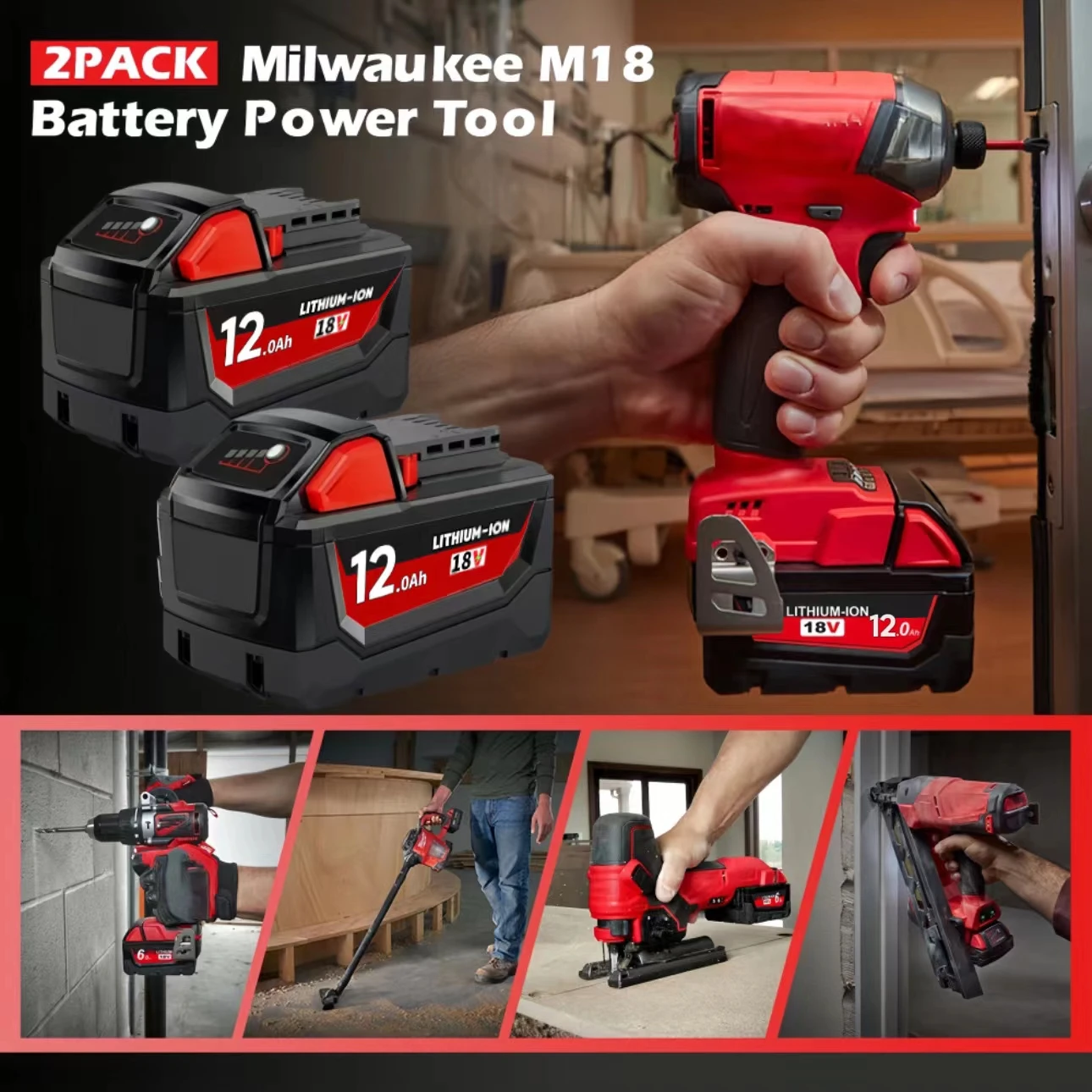 6.0/12.0Ah High-capacity For Milwaukee M18 XC Lithium Battery 48-11-1860 48-11-1850 48-11-1840 48-11-1820 Rechargeable Battery