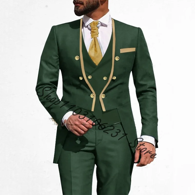 Army Green Men's Suits Slim Fit 3 Pieces Groom Wedding Travel Daily Casual Suits Men Blazer Vest Pants Costume Homme Mariage