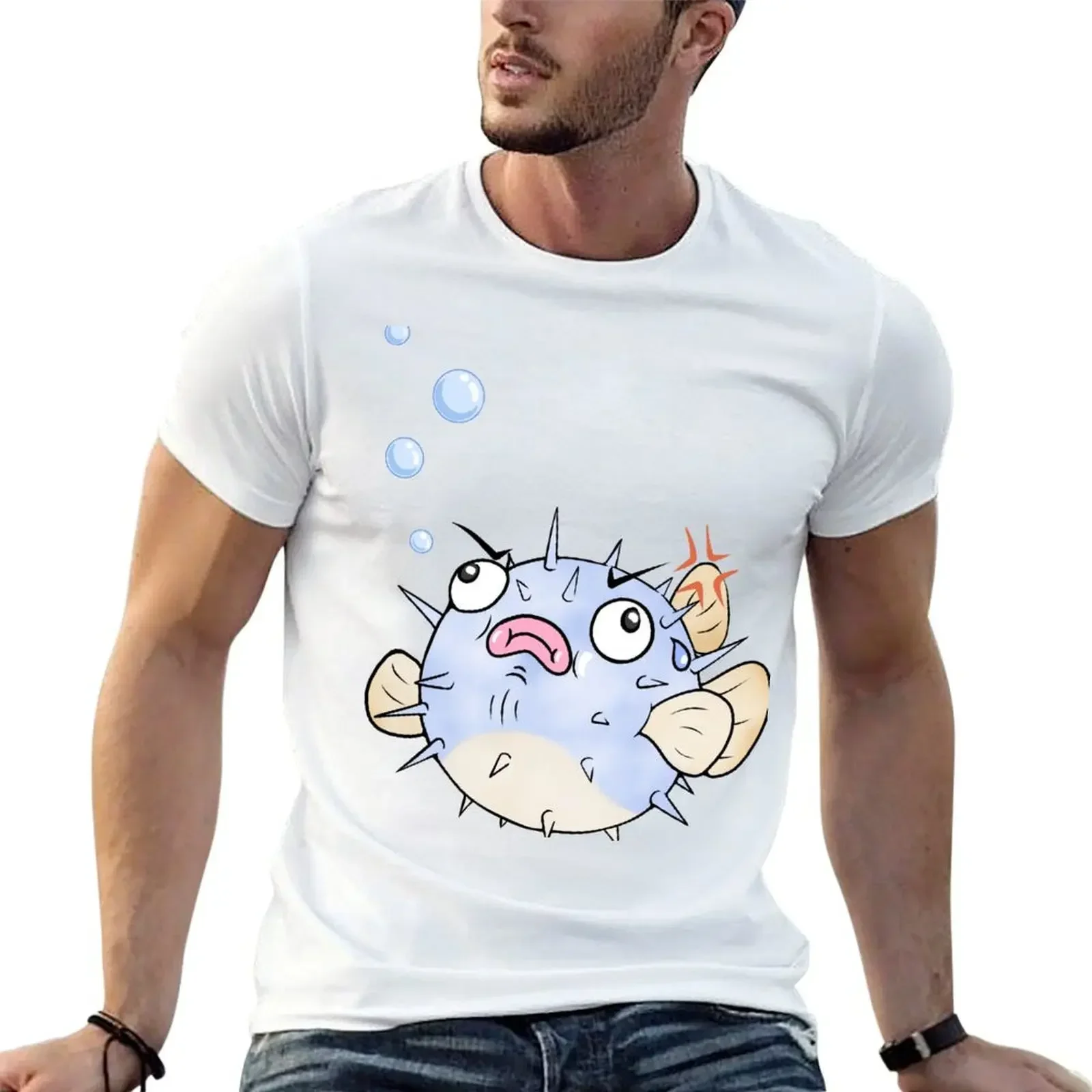 

Angry Pufferfish T-Shirt sweat Aesthetic clothing street wear heavy weight t shirts for men