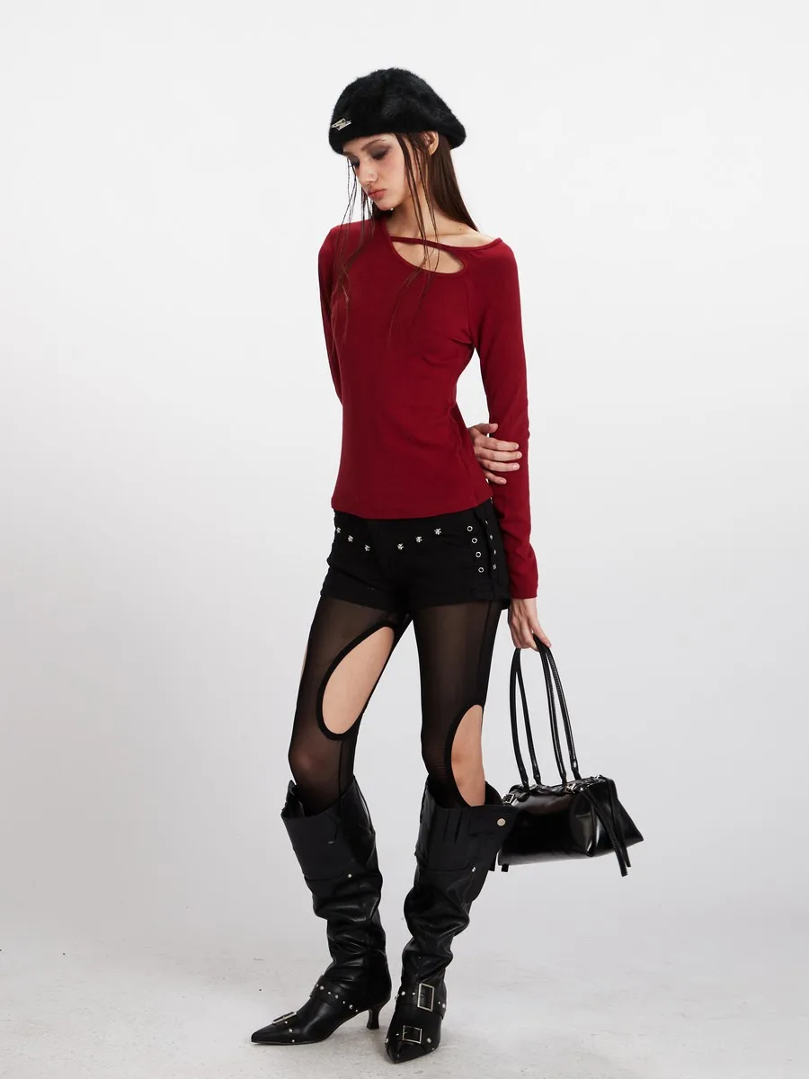 

Полые облегающие внутренние базовые зимне-осенние боди, офисные женские футболки для фитнеса, элегантные топы с длинными рукавами для женщин и девочек