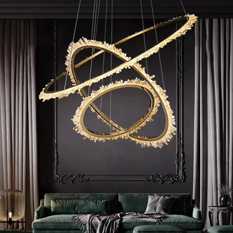 Winter Frost Natural Irregular Crystal Ring Chandelier Modern Designer Luxury Light Fixture Home Decor Hanging Lamp LED Lustre
