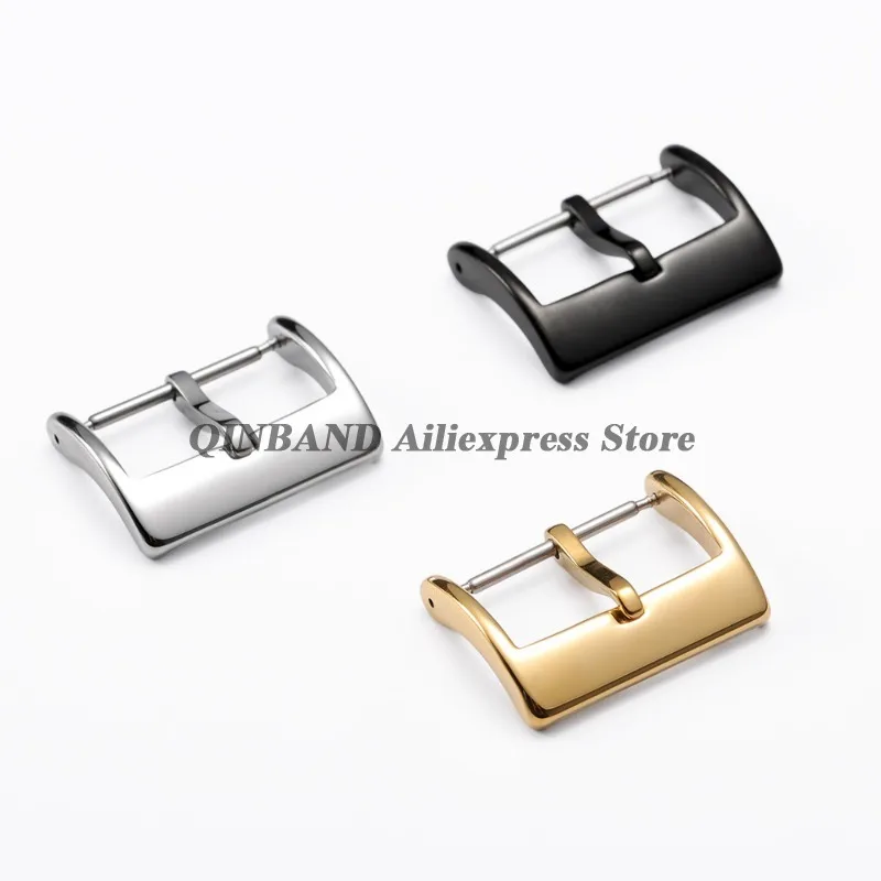 Pin Watch Buckle Matte Polished Solid Buckles Silver Black Rose Gold Watch Clasp 16/18mm 20mm 304L Stainless Steel Square Button image 3