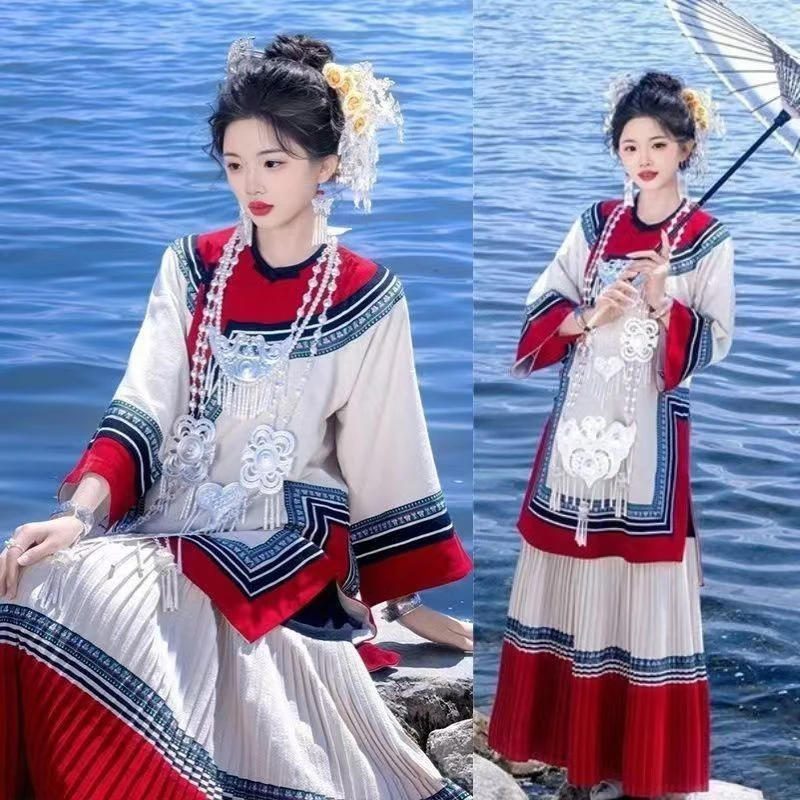 ملابس الرقص الصينية 2026 التقليدية العرقية خمر السفر التصوير مياو الأقلية صورة تبادل لاطلاق النار فستان أحمر مرحلة الحفلات #1