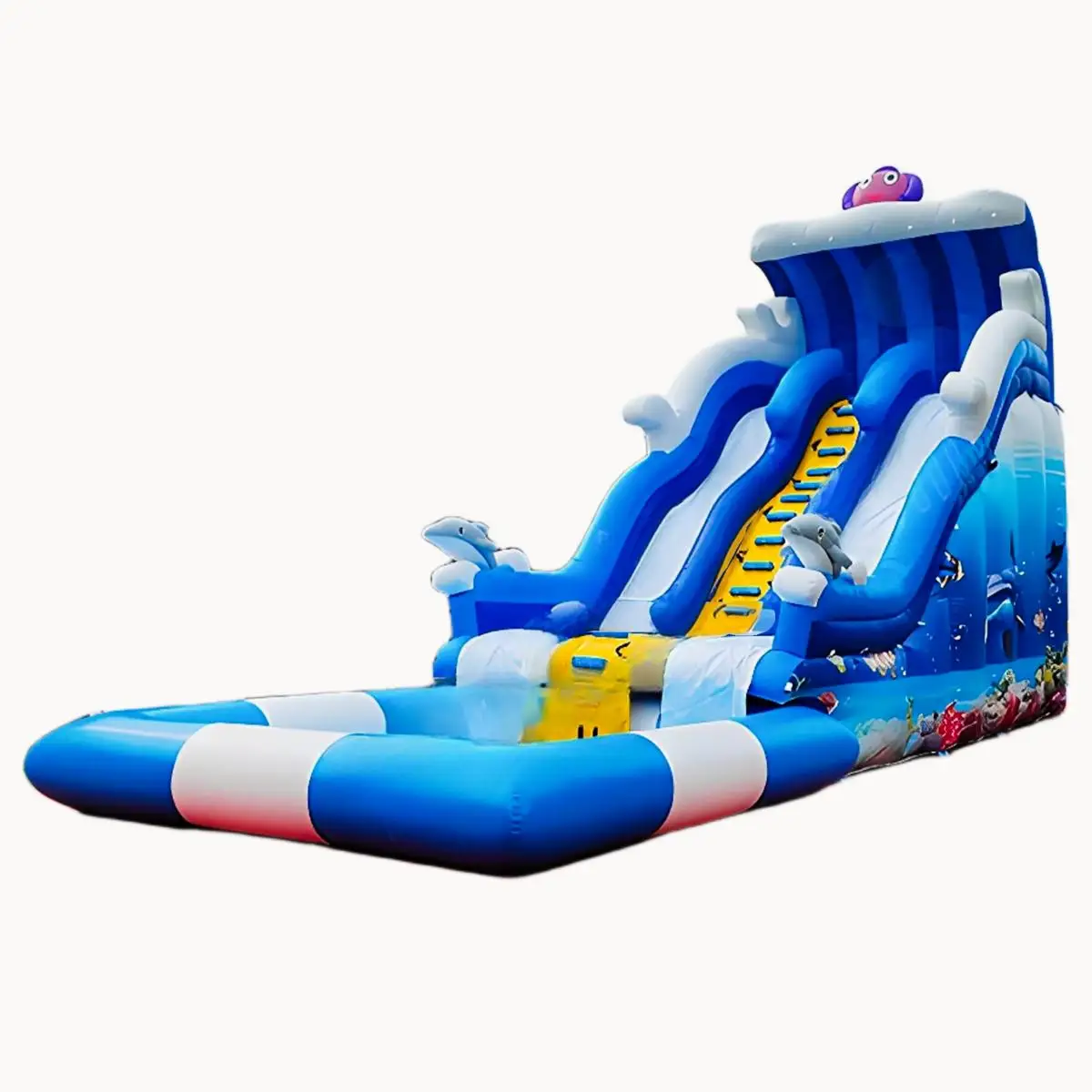 China Backyard Large Water Slide Commercial Grade Waterslide Blue Ocean Water Slide Inflatable With Swimming Pool for Park