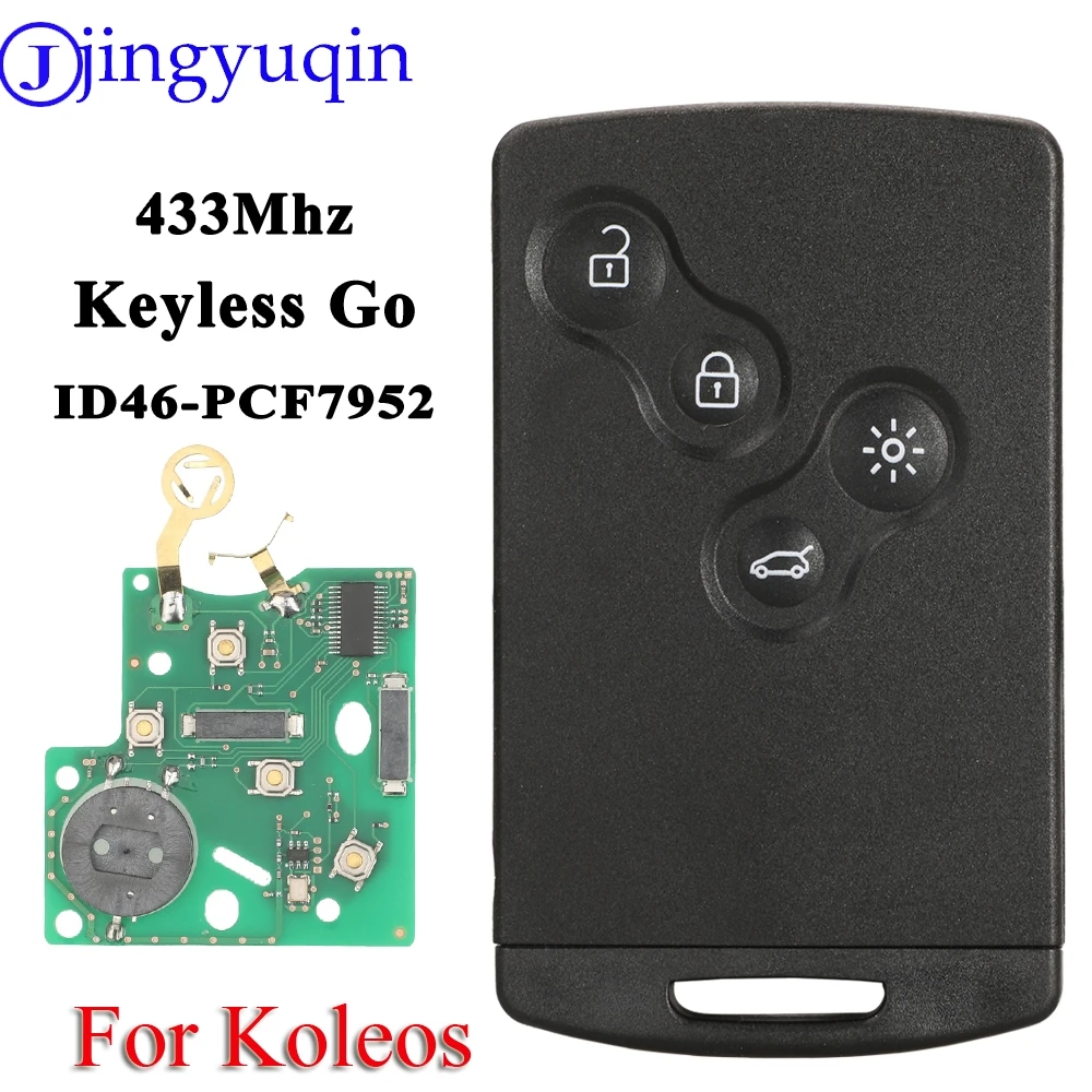 jingyuqin 4BTN ID46 PCF7952 433 MHz Fernbedienung für Autoschlüssel für Renault Koleos 2009–2016, schlüssellose Smart-Card-Steuerung, schlüssellose Fernbedienung