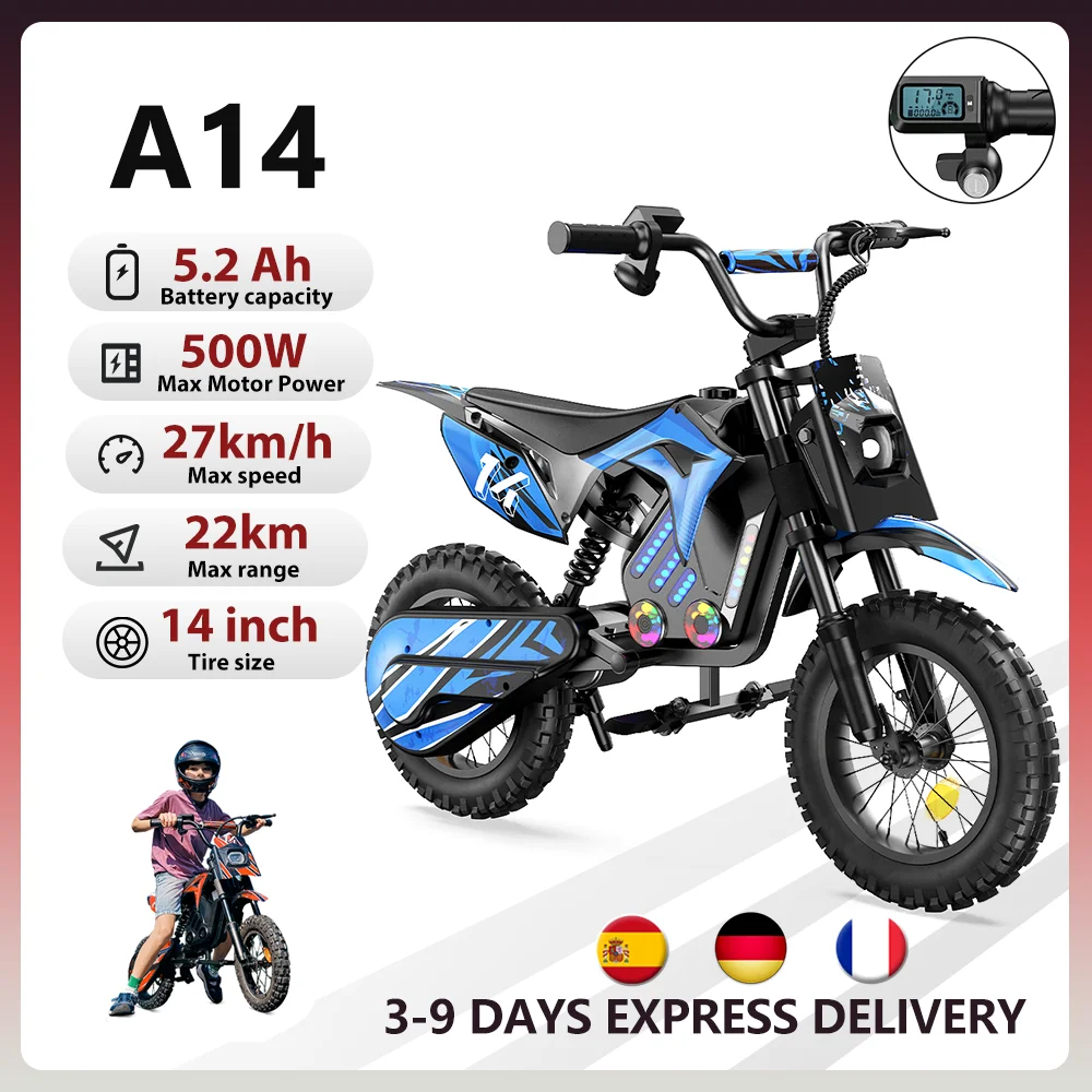 IScooter A14 vélo de saleté électrique pour enfants 500W 5.2Ah moto électrique 27 km/h vitesse maximale 14 pouces moto tout-terrain