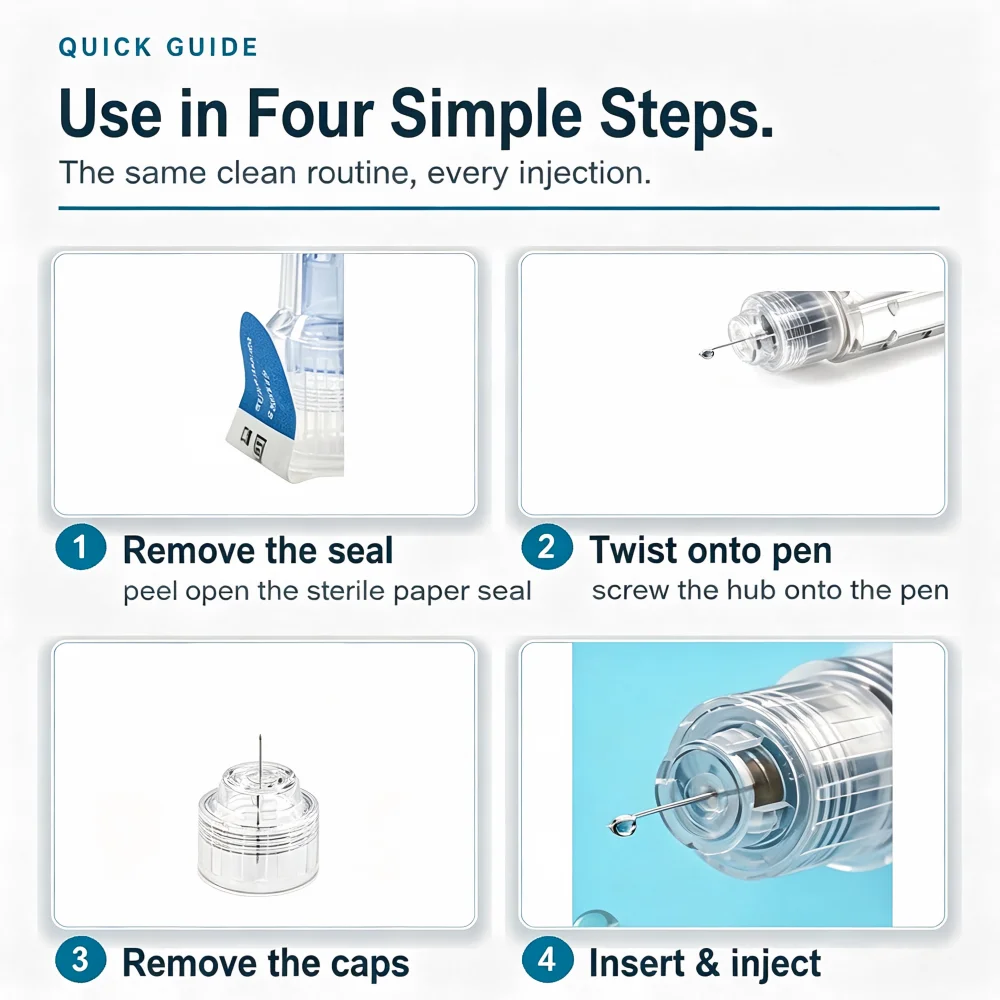 7PCS 32G 4mm 5 Bevel Insulin Pen Needles Ultra Fine Painless Sterile Disposable Injection Needles Compatible with Insulin Pens