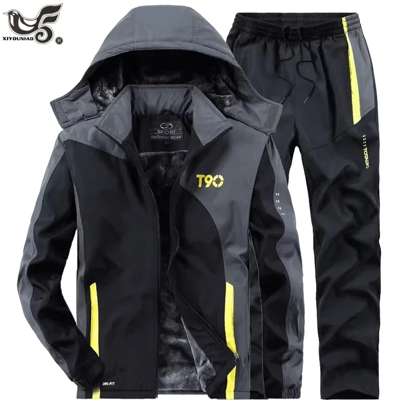

Hoodies & Sweatshirts Winter Tracksuit Men Sets Thicken Gym Jogging Running Fleece Sports Suits Jacket + Sweatpants Men Clothing