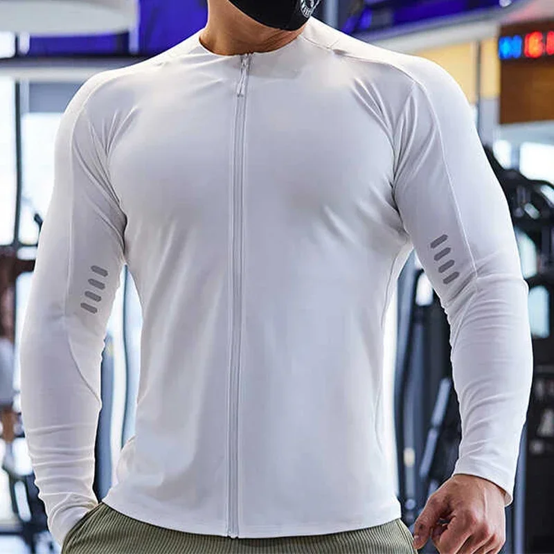 Sweat-shirt à manches longues de protection solaire pour homme, col montant, veste zippée de compression, Sportedly Fitness, sports de course