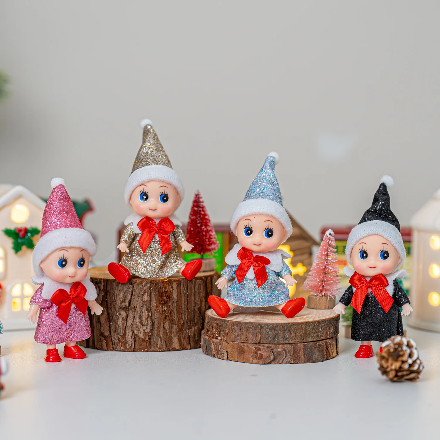 4/5/6 Pcs Mini Baby Elf Christmas Doll Mini Miniature Plaid Accessories Green and Red Suitable for Xmas New Year Decor Gift