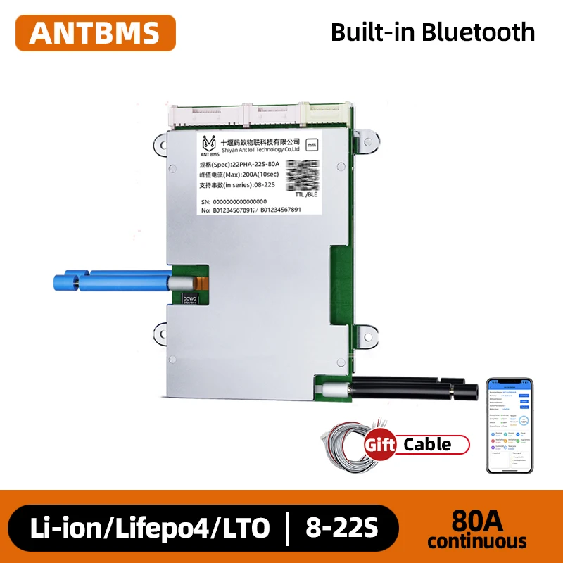 ANT BMS 8S–22S 80A Peak 200A Smart Wi-Fi BMS لبطاريات LiFePO4/LTO/Li-Ion & NCM EV - شاشة مراقبة بطارية Bluetooth/CAN مدمجة