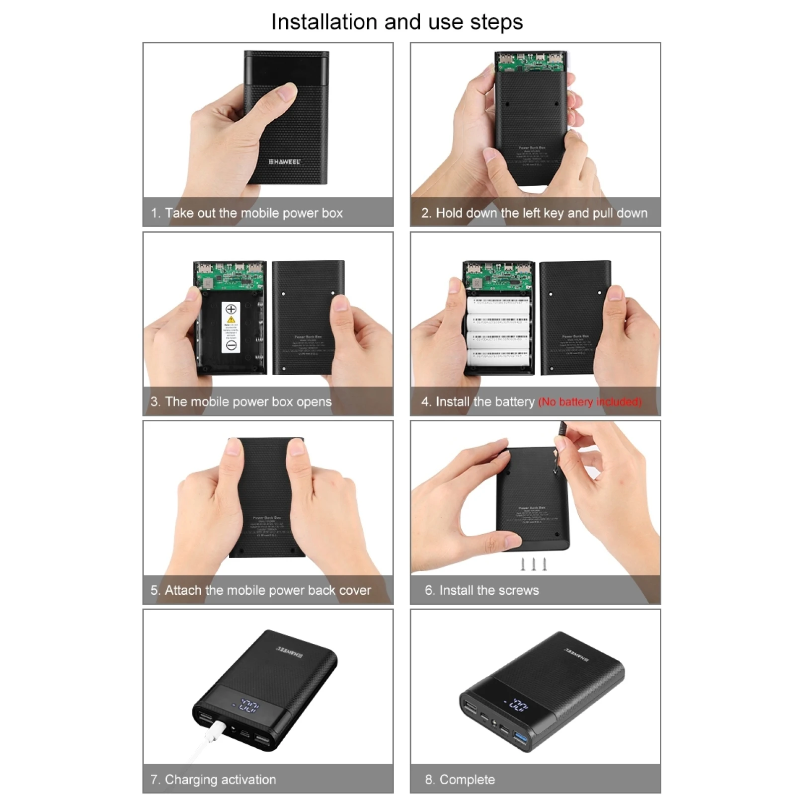 صندوق غلاف باور بنك ، شاحن QC ثنائي الاتجاه ، باور بنك ، مخرج USB 2 × ، شاشة ، Suppo غير مشمول ، way mAh ، بطارية 4x